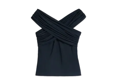 AMI PARIS Light Fluid Jersey Draped Top "Navy"