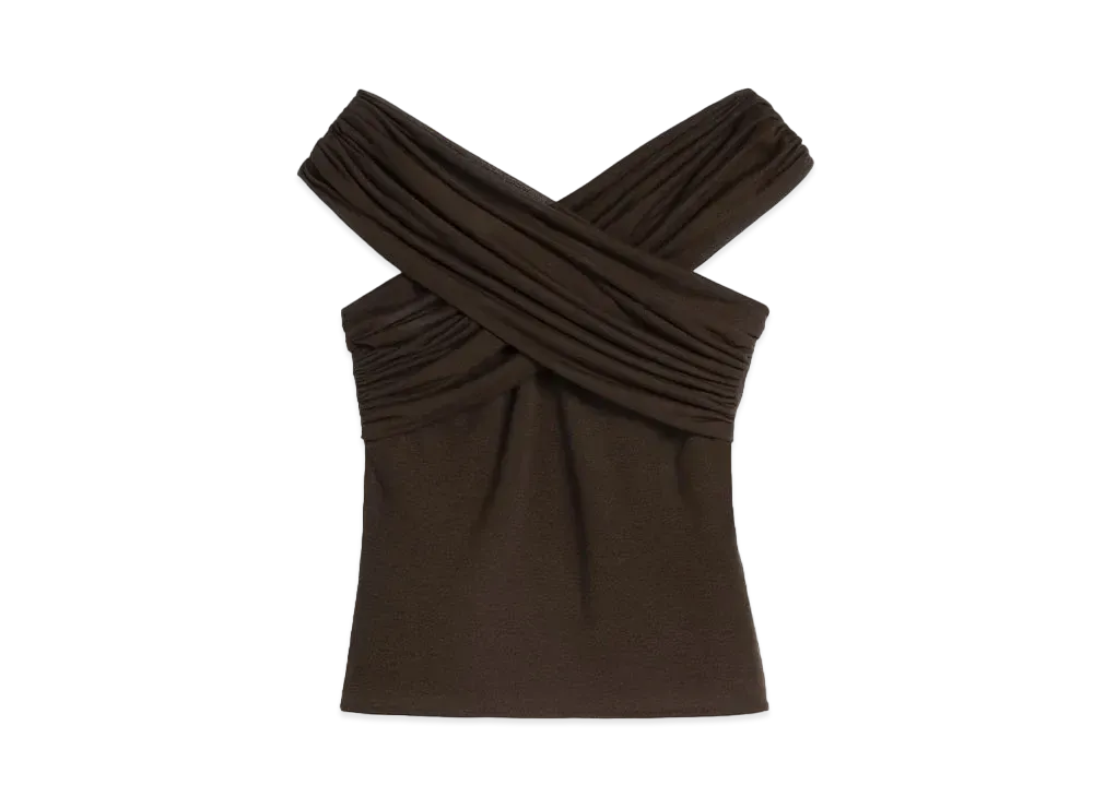 AMI PARIS Light Fluid Jersey Draped Top "Dark Coffee"