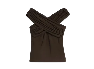 AMI PARIS Light Fluid Jersey Draped Top "Dark Coffee"