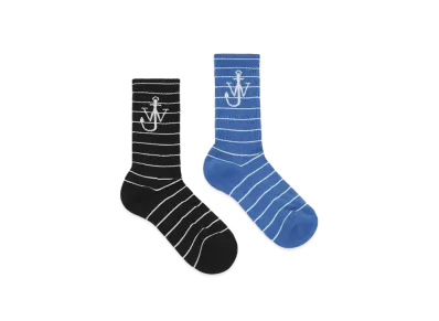 JW ANDERSON Anchor Logo Striped Socks Set "Black/Blue"