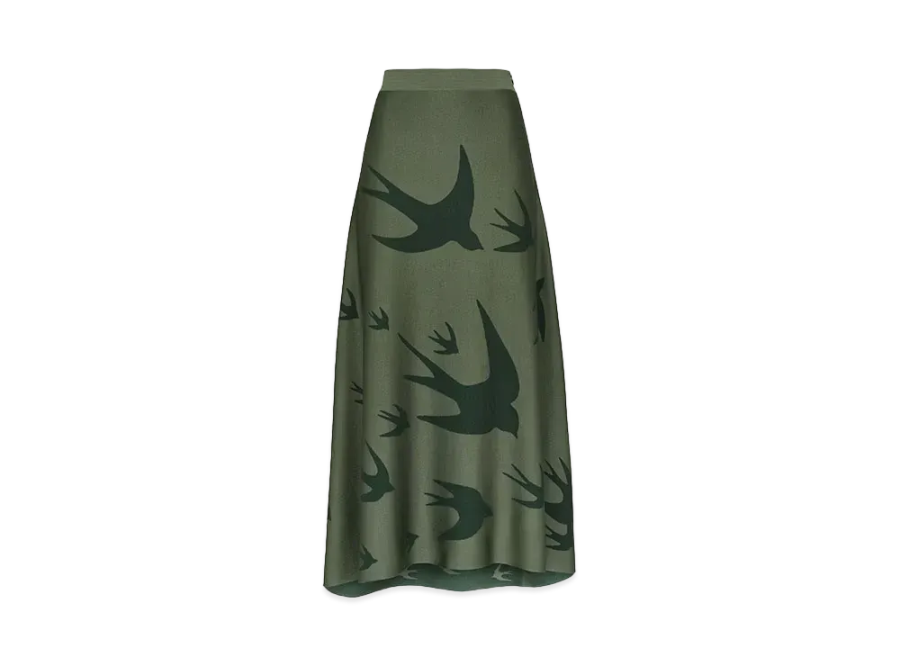 Alexander McQUEEN Swallow Jacquard Midi Skirt "Khaki"
