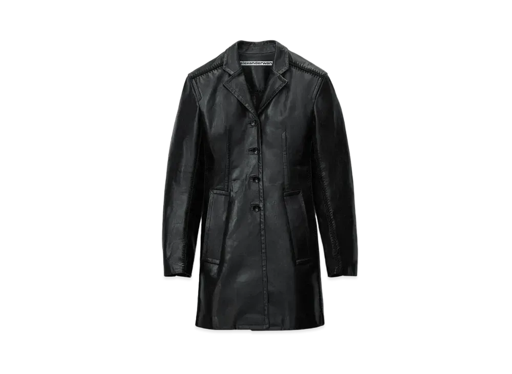 Alexander Wang Crochet Seam Leather Coat "Black"