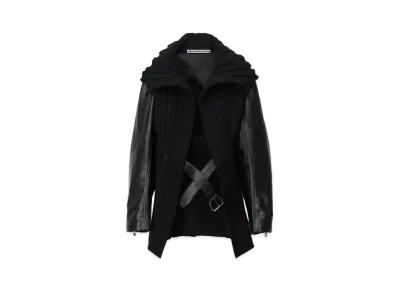 Alexander Wang Emboss Logo Knit Moto Sleeve Belted Coat "Black"