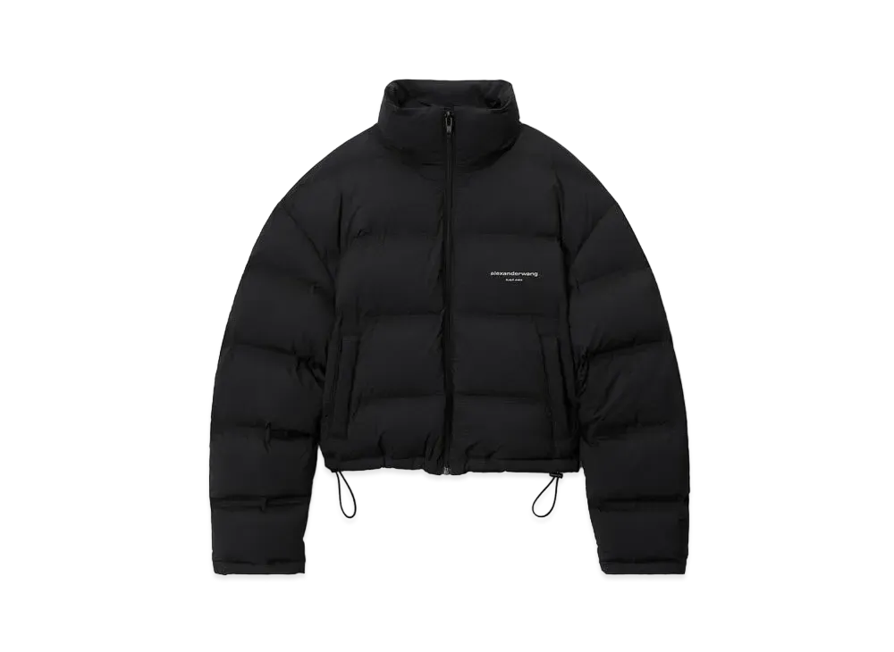 Alexander Wang Reflective Logo Cropped Puffer Coat "Black"