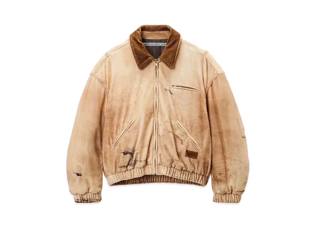 Alexander Wang Workwear Trompe Loeil Print Velor Bomber Jacket "Tannin"