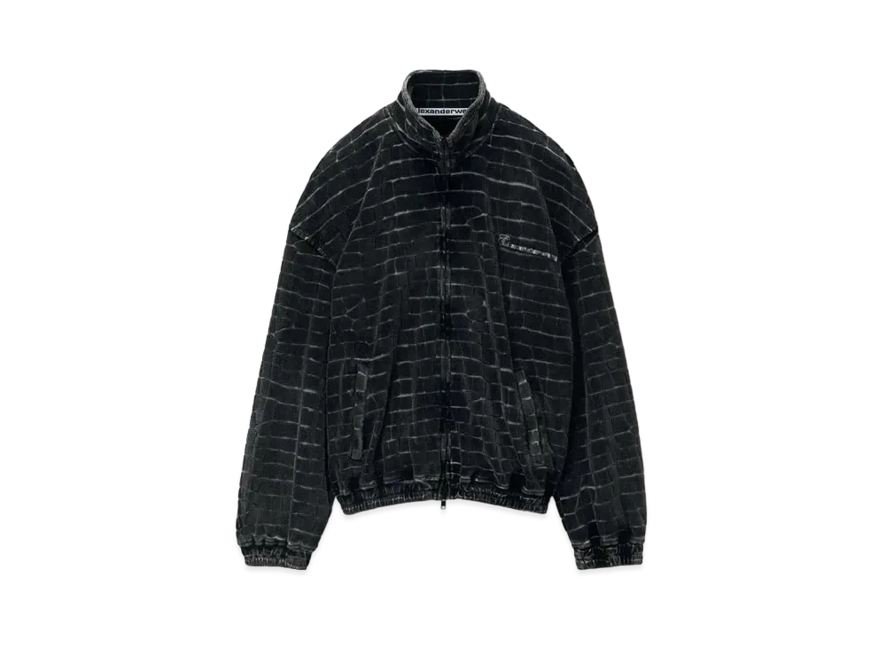 Alexander Wang Crocodile Jacquard Velor Track Jacket "Black"