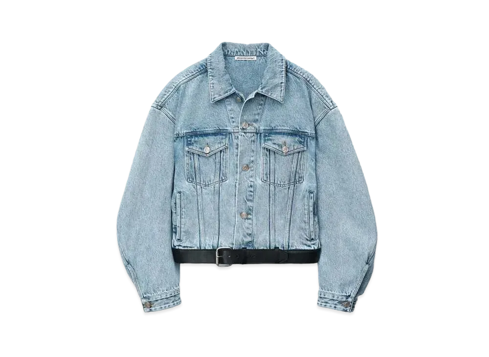 Alexander Wang Leather Belted Denim Jacket "Bleach Denim"