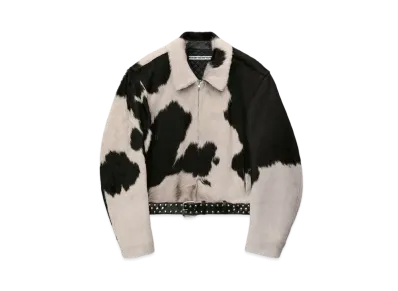 Alexander Wang Cow Print Calf Hair Biker Jacket "Black/Alabaster"