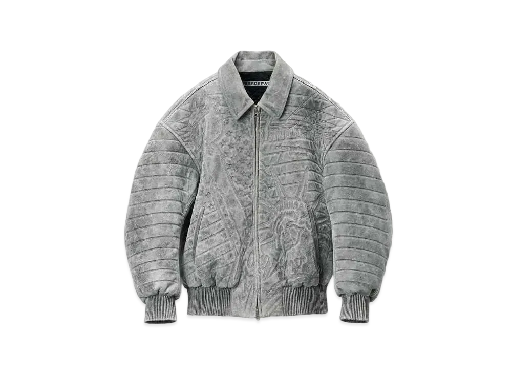 Alexander Wang Embroidered Lambskin Bomber Jacket "Grey"