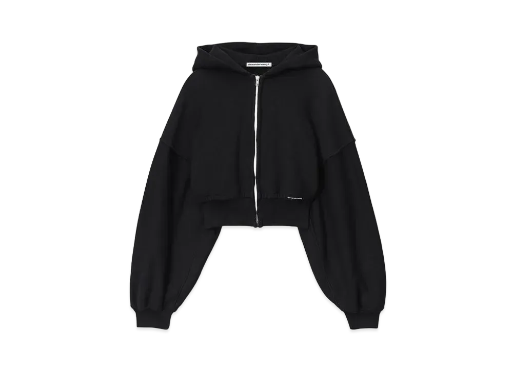 Alexander Wang Classic Terry Cropped Zip-Up Hoodie "Black"