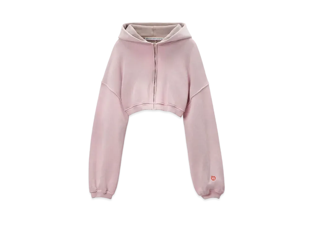 Alexander Wang Classic Terry Crop Zip-Up Parka "Washed PInk Lace"