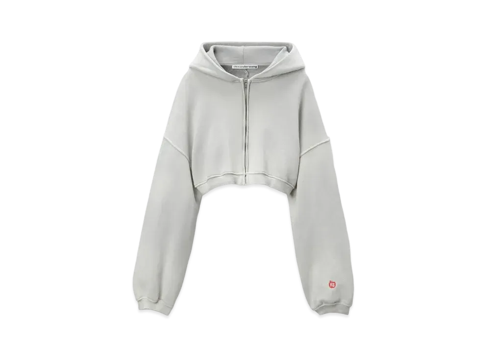 Alexander Wang Classic Terry Crop Zip-Up Parka "Washed Smoke White"