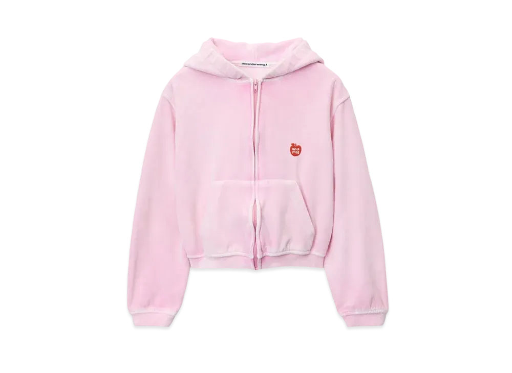 Alexander Wang Apple Logo Velor Shrunken Zip-Up Hoodie "Washed Candy Pink"
