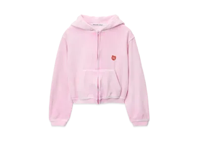 Alexander Wang Apple Logo Velor Shrunken Zip-Up Hoodie "Washed Candy Pink"
