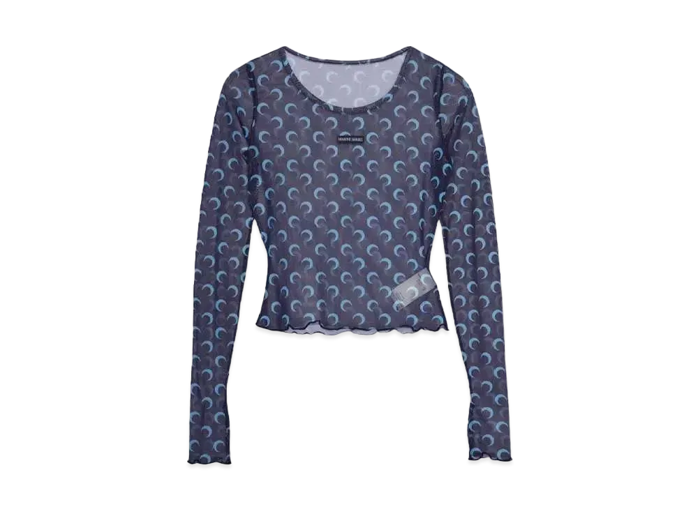 Marine serre MOON PRINTED MESH SECOND SKIN CROPPED TOP "NAVY"