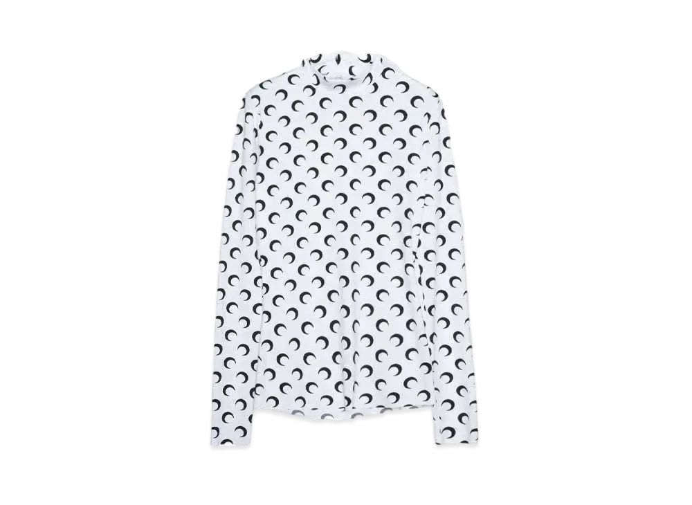 Marine serre MOON PRINTED JERSEY SECOND SKIN HIGHNECK TOP "OPTICAL WHITE"