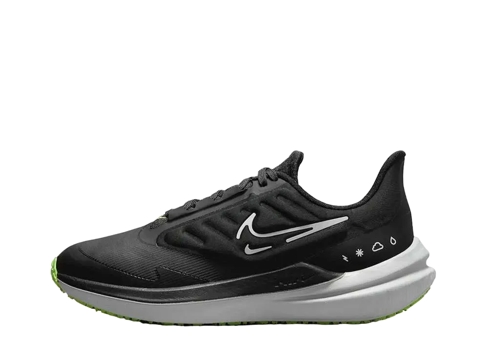 ナイキ ウィメンズ エアウィンフロー9 シールド "ブラック/ダークスモークグレー/ボルト/ホワイト"