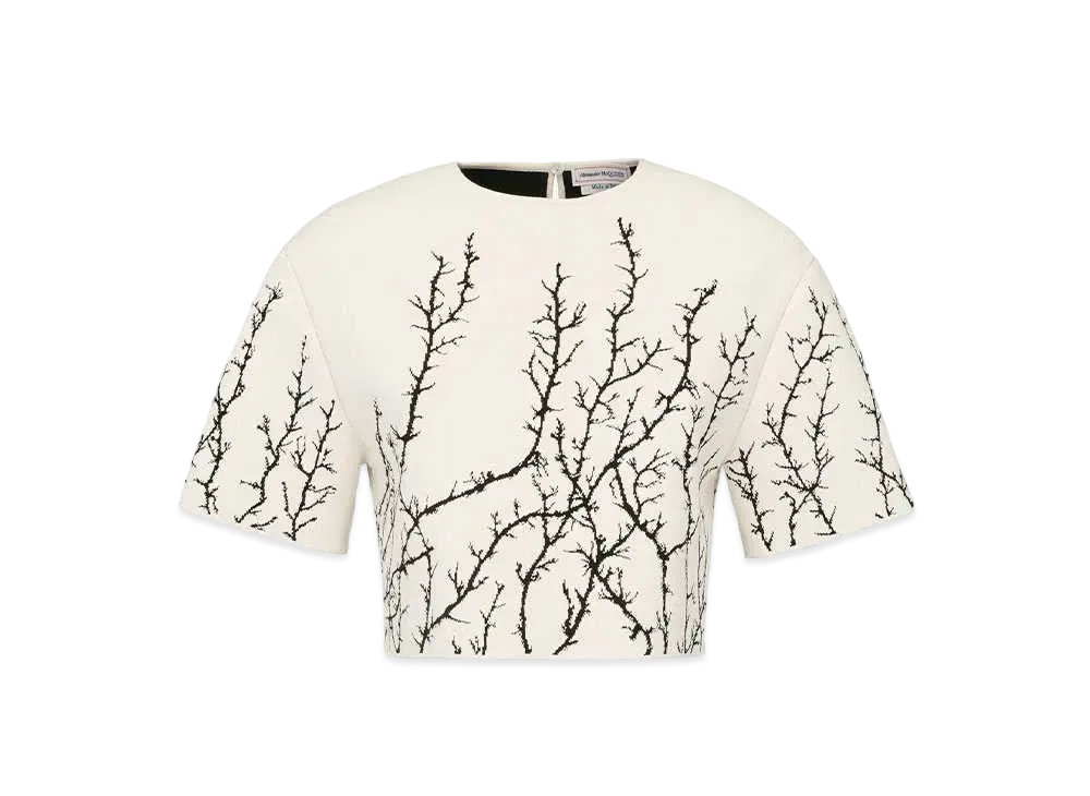 Alexander McQUEEN Thorn Branch Crop Top "Ivory/Black"