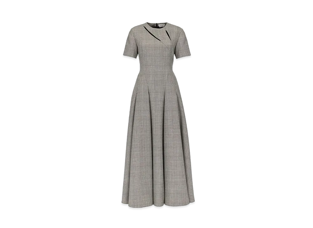 Alexander McQUEEN Prince Of Wales Slashed Midi Dress "Black/Ivory"