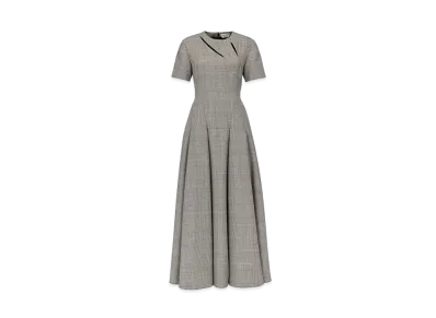 Alexander McQUEEN Prince Of Wales Slashed Midi Dress "Black/Ivory"