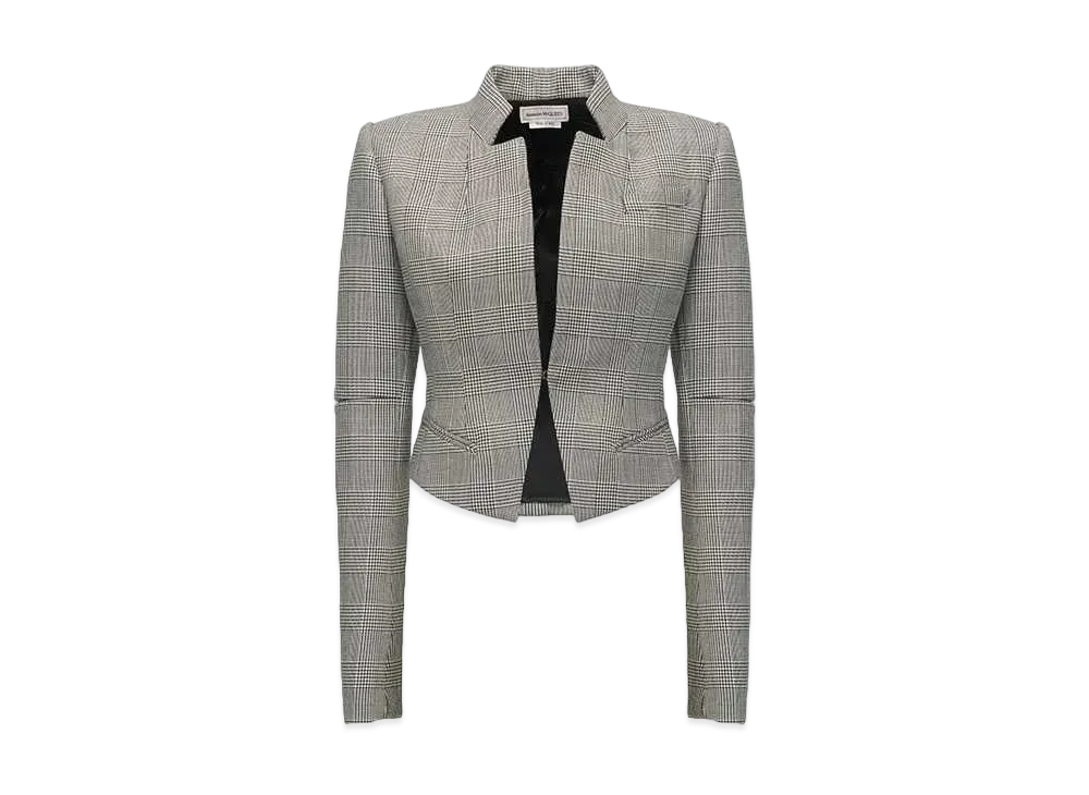 Alexander McQUEEN Prince Of Wales Slashed Fitted Jacket "Black/Ivory"