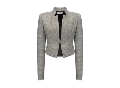 Alexander McQUEEN Prince Of Wales Slashed Fitted Jacket "Black/Ivory"