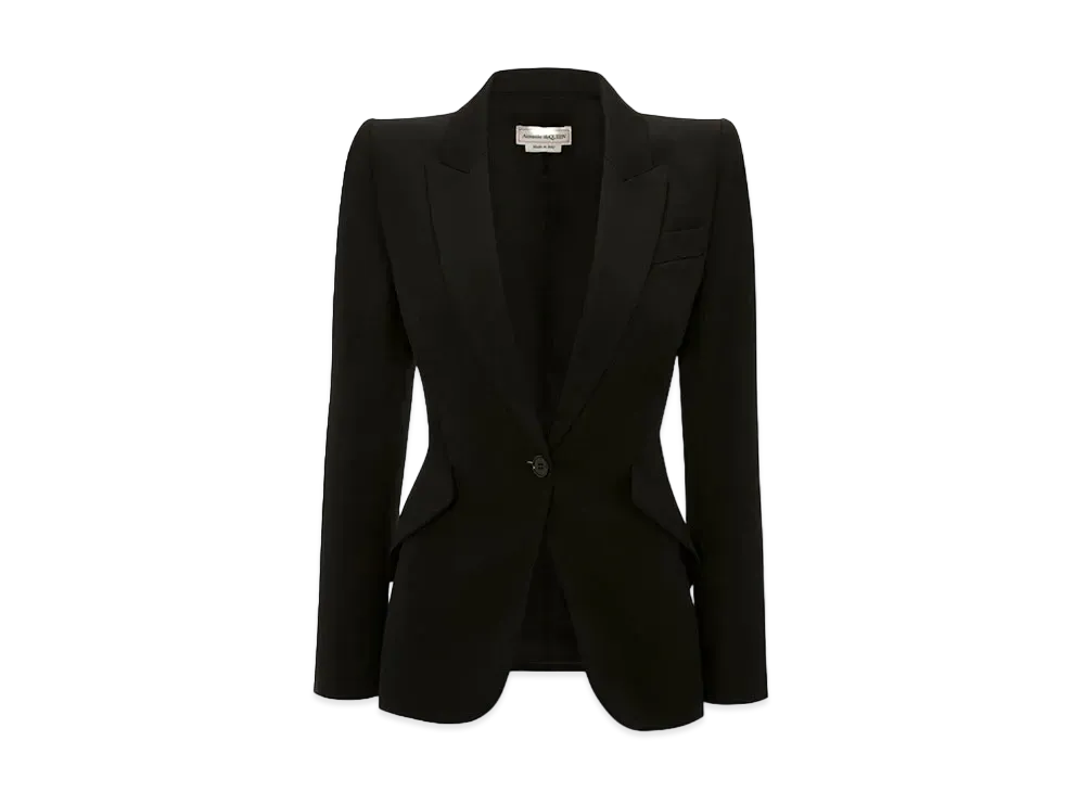 Alexander McQUEEN Peak Shoulder Leaf Crepe Jacket "Black"