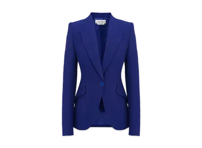 Alexander McQUEEN Peak Shoulder Leaf Crepe Jacket "Electric Navy"