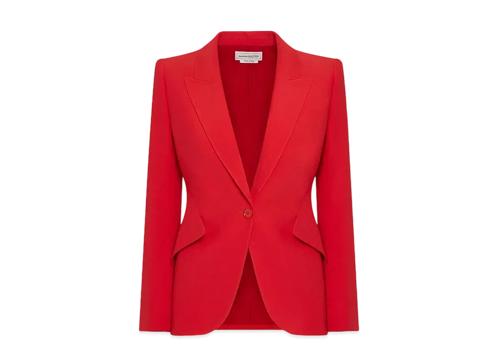 Alexander McQUEEN Peak Shoulder Leaf Crepe Jacket "Last Red"