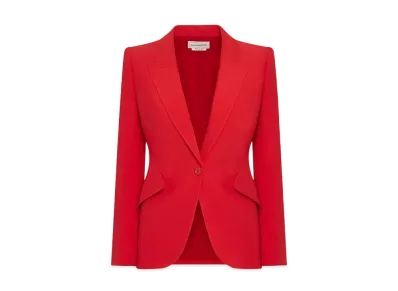 Alexander McQUEEN Peak Shoulder Leaf Crepe Jacket "Last Red"