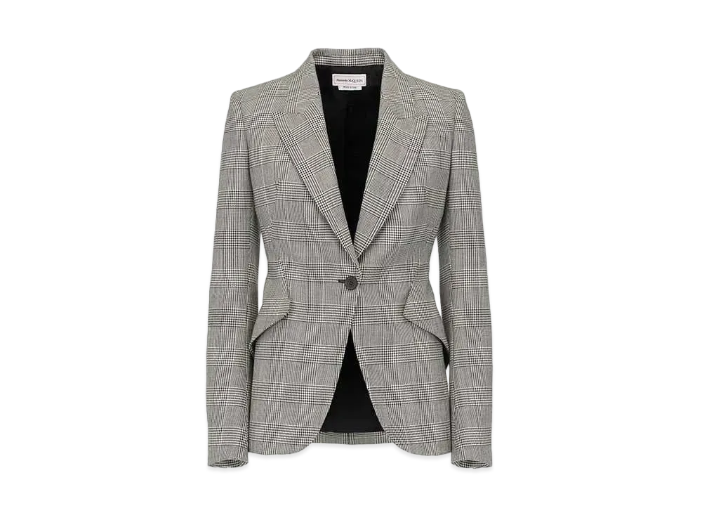 Alexander McQUEEN Prince of Wales Peaked Shoulder Jacket "Black/Ivory"
