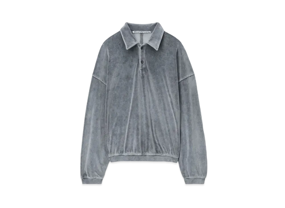 Alexander Wang Emboss Logo Velour Polo Shirt "Washed Charcoal"