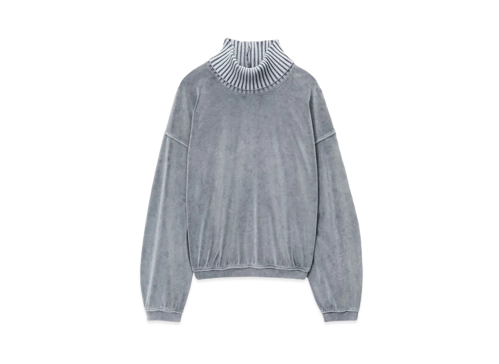 Alexander Wang Velour Rib Trim Turtleneck "Washed Charcoal"