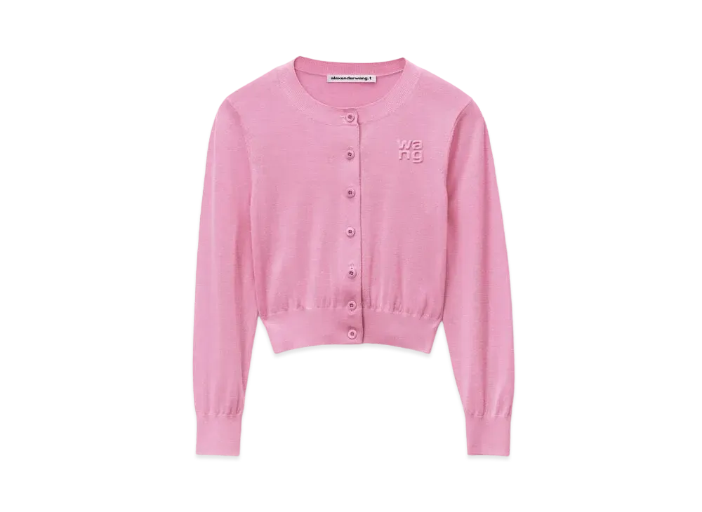 Alexander Wang Superfine Merino Logo Cropped Cardigan "Candy Pink"