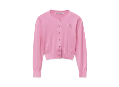 Alexander Wang Superfine Merino Logo Cropped Cardigan "Candy Pink"
