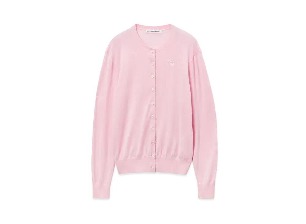 Alexander Wang Emboss Logo Superfine Merino Wool Cardigan "Pink Lace"