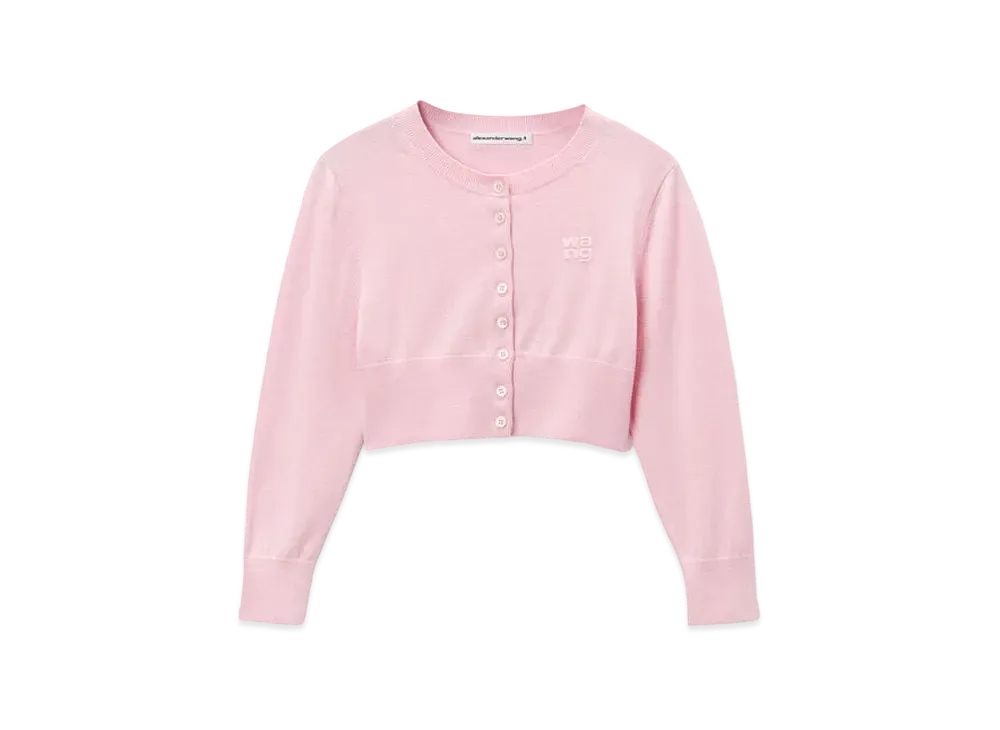 Alexander Wang Emboss Logo Superfine Merino Wool Shrunken Cardigan "Pink Lace"