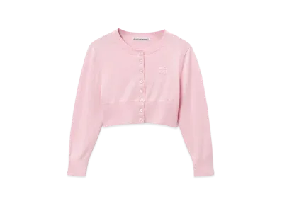 Alexander Wang Emboss Logo Superfine Merino Wool Shrunken Cardigan "Pink Lace"