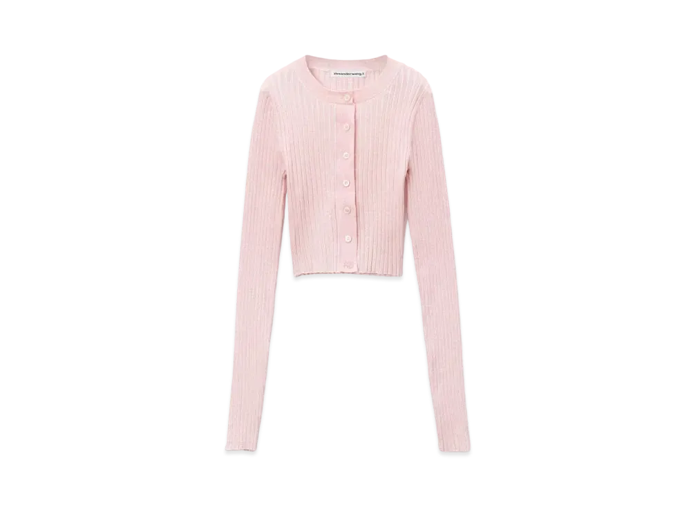 Alexander Wang Shrunken Rib Knit Long Sleeve Cardigan "Ballerina Pink"