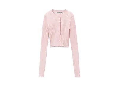 Alexander Wang Shrunken Rib Knit Long Sleeve Cardigan "Ballerina Pink"