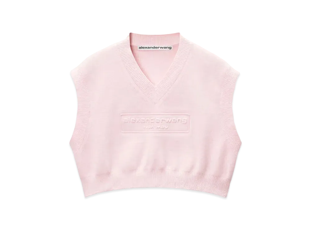 Alexander Wang Emboss Logo Rib Chenille Cropped Vest "Ballerina Pink"