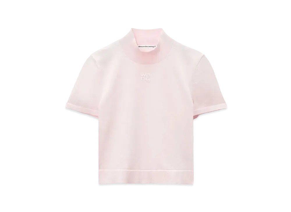 Alexander Wang Logo Short Sleeve Mockneck Top "Ballerina Pink"