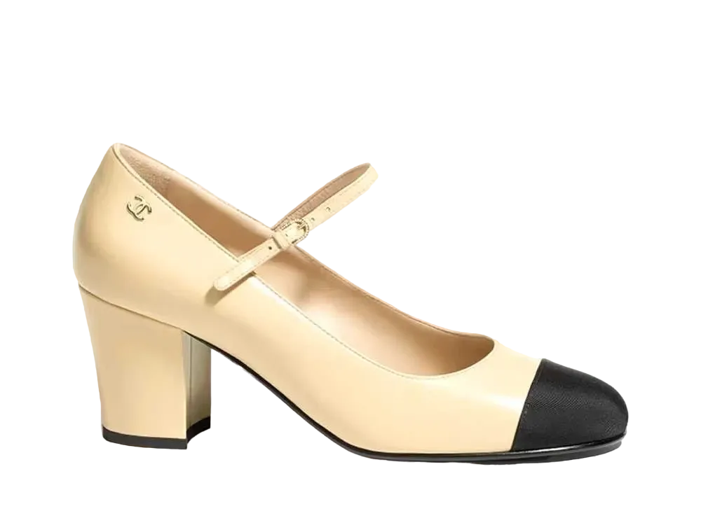 CHANEL WMNS Mary Janes Goatskin & Grosgrain "Beige/Black"