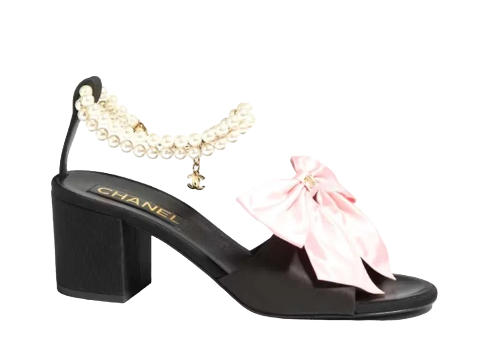 CHANEL Women's Sandals Silk & Imitation Pearls "Black"