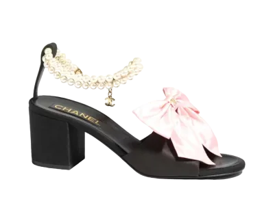 CHANEL Women's Sandals Silk & Imitation Pearls "Black"