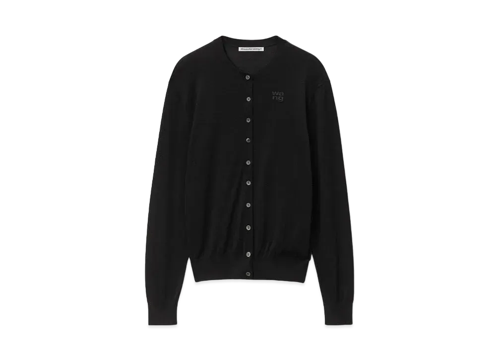 Alexander Wang Emboss Logo Superfine Merino Wool Cardigan "Black"