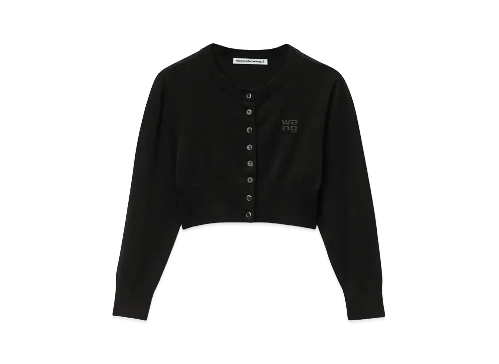 Alexander Wang Emboss Logo Superfine Merino Wool Shrunken Cardigan "Black"