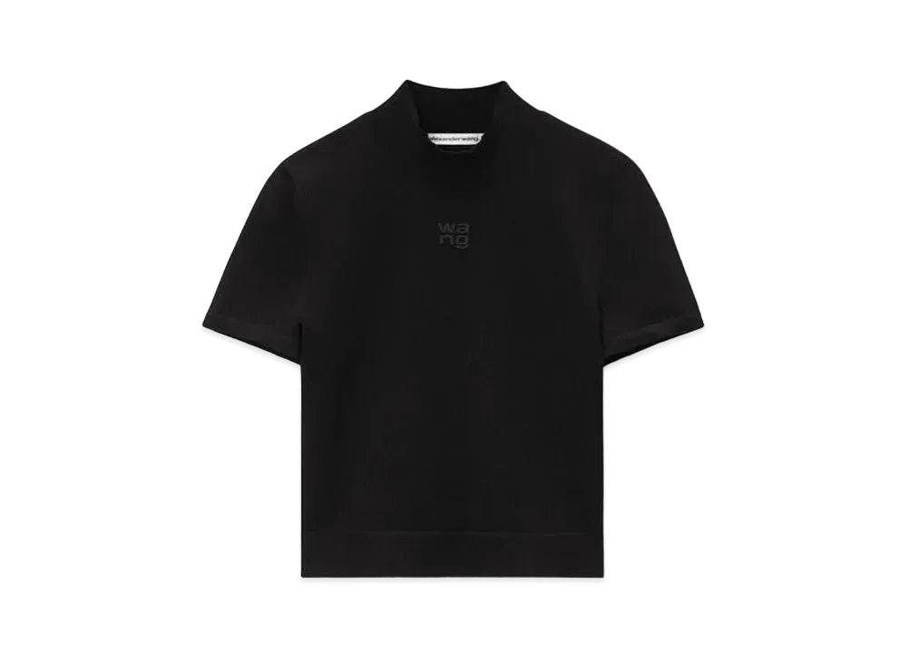 Alexander Wang Logo Short Sleeve Mockneck Top "Black"