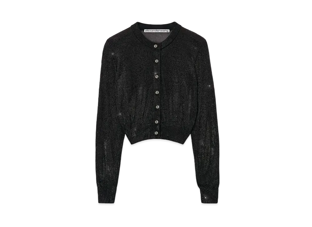 Alexander Wang Beads Hotfix Cropped Crewneck Cardigan "Black"