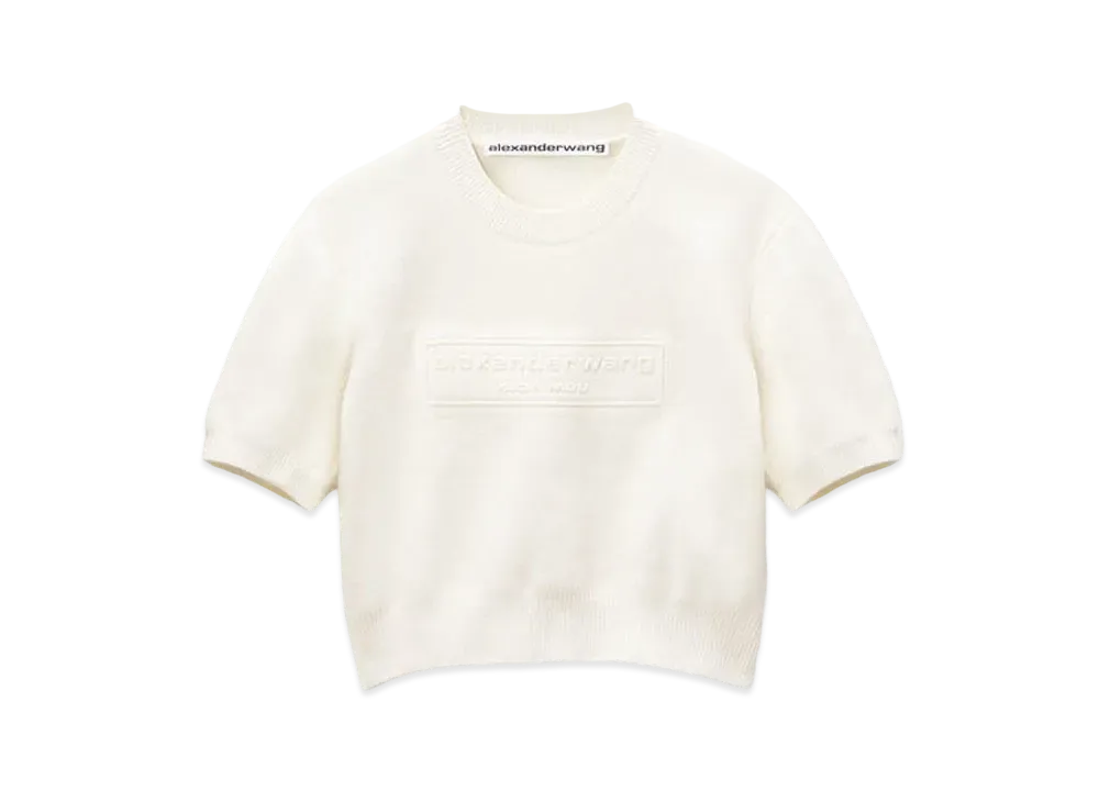 Alexander Wang Emboss Logo Rib Chenille Short Sleeve Pullover "Soft White"